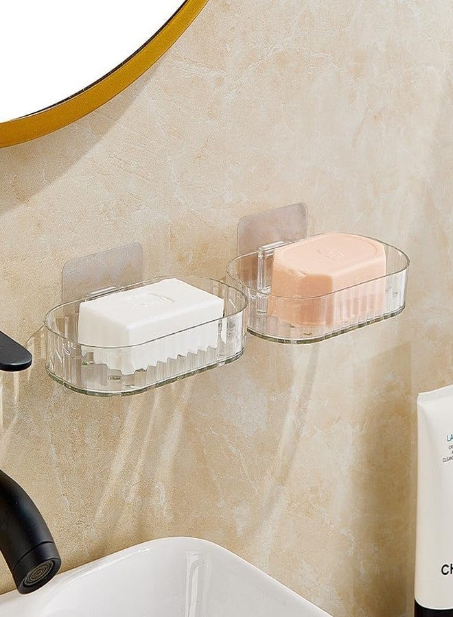 Leawall Transparent Soap Holder for Bathroom - Self-Adhesive Wall-Mounted Soap Case, Durable Bathroom Organizer - No Drill Soap Dispenser for Wash Basin, Soap Stand for Bathroom (Pack of 2) - Image 1